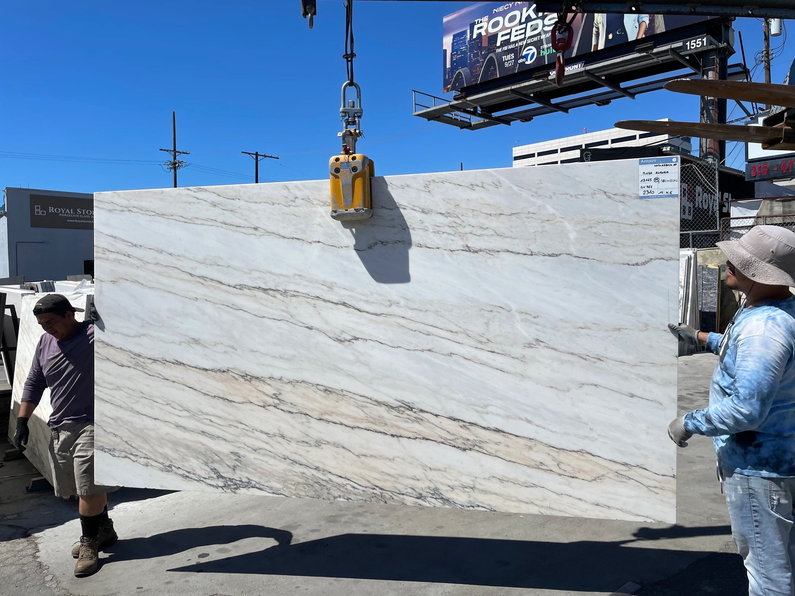 Rosa Aurora Marble Slabs in Honed Finish at Royal Stone in LA